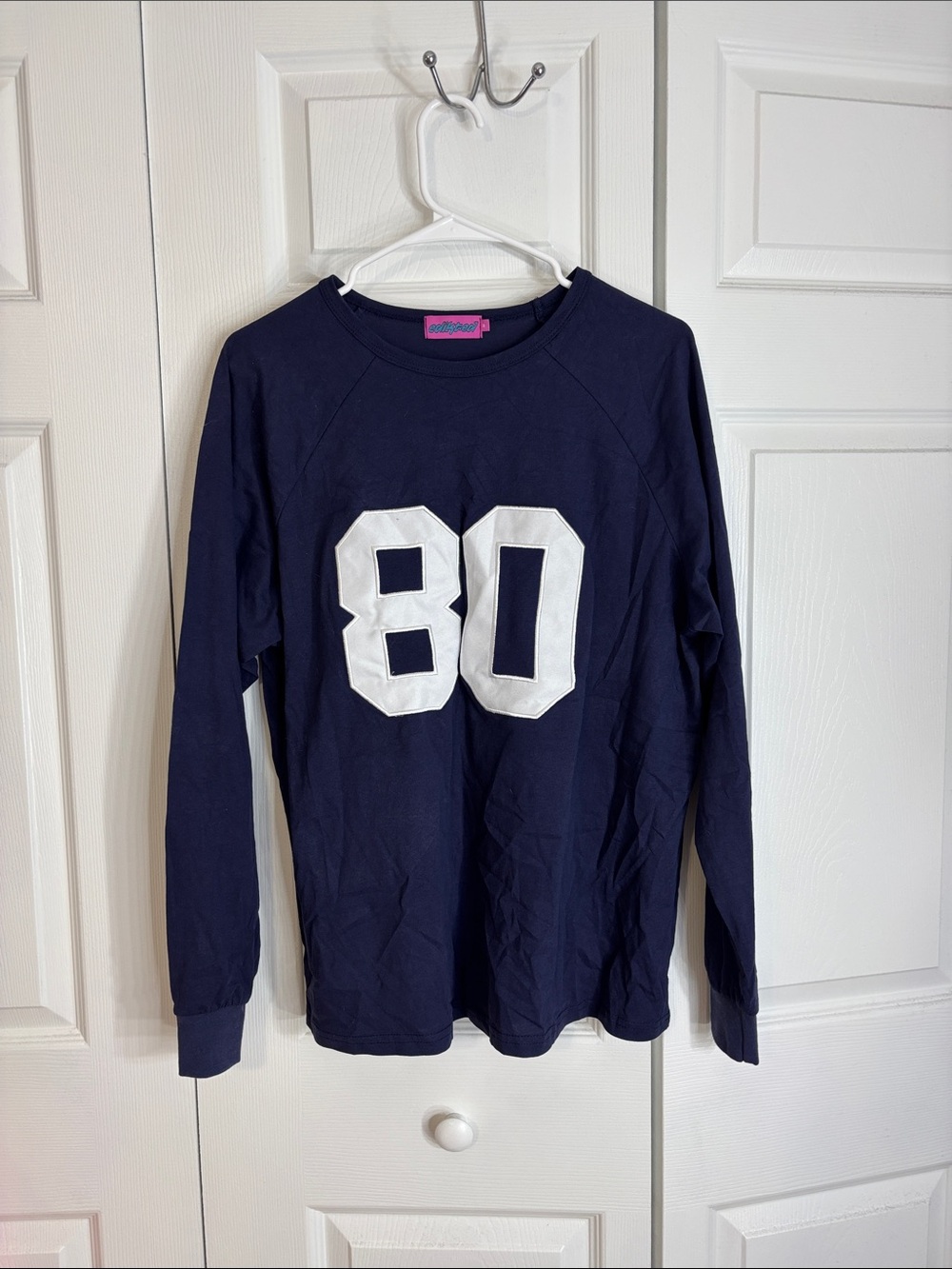 Edikted Navy Long Sleeve Tee with White '80' Graphic